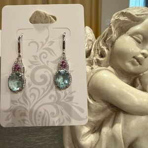 Prasiolite Drop Earrings with Pink Accent Stones